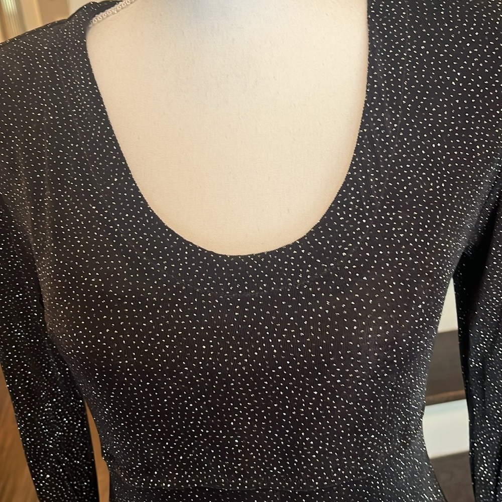 Rabbit Designs Long Black sparkly Gown. Round neckline. Empire Style. Sz10
